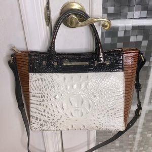 💕 Brahmin white brown black silver crocodile leather top satchel shoulder bag